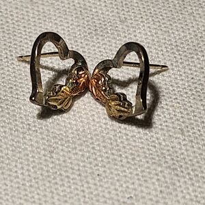 Sterling Silver Heart 12k Black Hills Gold Earrings